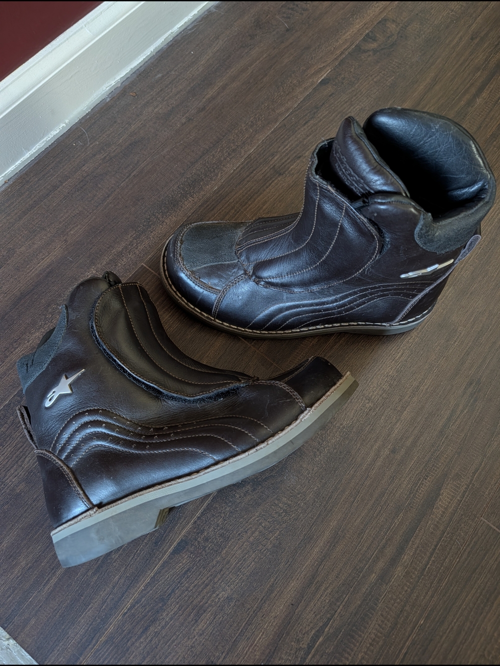 Alpinestars Men's Brown Leather Steel Toe Velcro Closure Motorcycle Boots 7